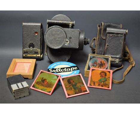 A set of magic lantern slides, The Whitewasher and The Chimney Sweep; another set, Jack the Giant Slayer; an Ensign Auto Kine