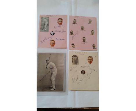 CRICKET, signed album pages (3) etc., 1937/8, inc. Yorkshire County Champions (5), Hutton, Bowes; Surrey (8), Fishlock, Brook