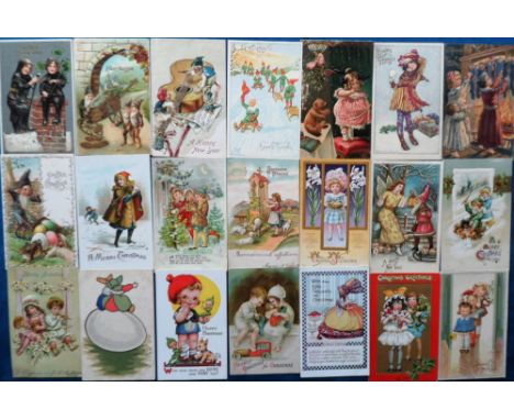 Postcards, a children/greetings mix of approx. 127 cards, artists include Bompard, Greiner, Nystrom, Clapsaddle, Birch, G.E S