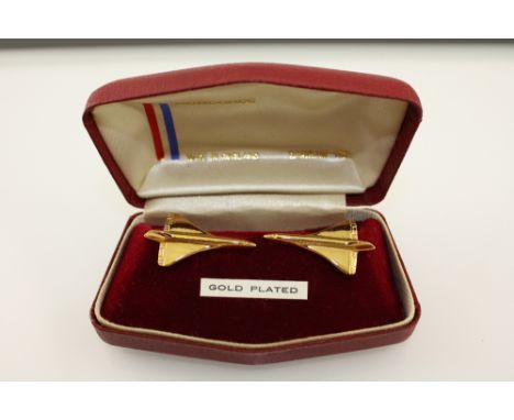  A  pair of gold plated gentlemen's cufflinks, cast in the form of Concorde, boxed.