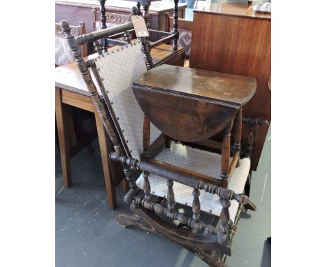 A late 19th Century American turned beech rocking chair, stool and occasional table.