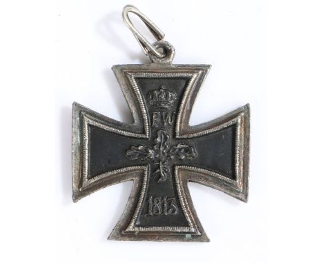 First World War trench art letter opener, together with a reproduction 1870 Prussian Grand Cross of the Iron Cross, and a 'Y3