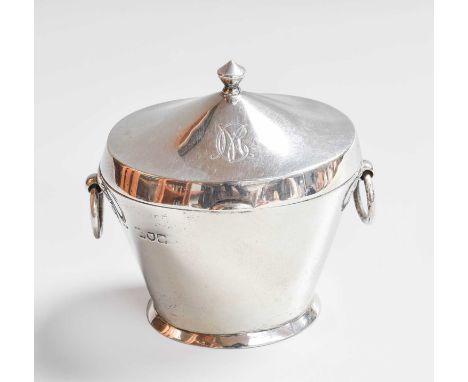 A Victorian Silver Tea-Caddy, by Job Frank Hall, London, 1897, tapering oval and with two drop-ring handles, the hinged cover