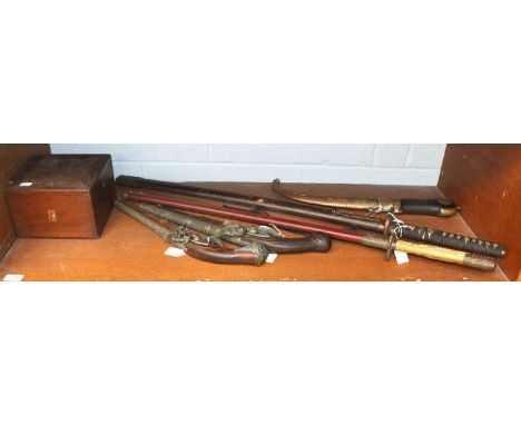 John E Hand &amp; Sons P.E.X. compass, two replica pistols, two replica Japanese swords, etc.