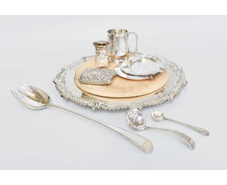 A Collection of Assorted Silver and Silver Plate, the silver comprising a George III Feather Edge Old English pattern salad f