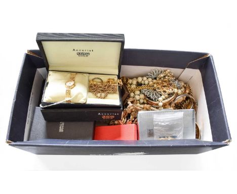 A Quantity of Jewellery, comprising of a 9 carat gold rope twist necklace, length 50.5cm; a 9 carat gold ingot pendant on cha