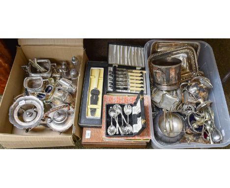 A Collection of Assorted Silver and Silver Plate, the silver including condiment items and a napkin-ring; the silver plate in