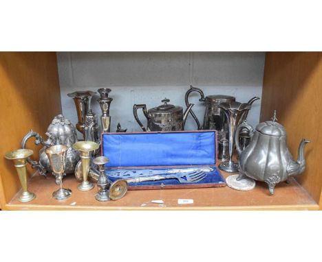 A Collection of Assorted Silver and Silver Plate, the silver including various vases and candlesticks, filled; the silver pla