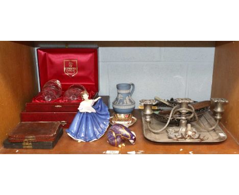 A Small Quantity of Royal Crown Derby Imari Porcelain, including a papeweight formed as a badger; together with a Royal Doult