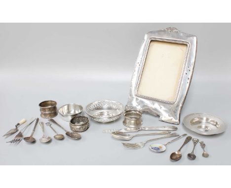 A Collection of Assorted Silver, including an Armada dish, 95mm diameter; two napkin-rings; assorted George III and later fla