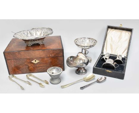 A Collection of Assorted Silver and Silver Plate, the silver including an oval sweetmeat basket, with pierced and chased side