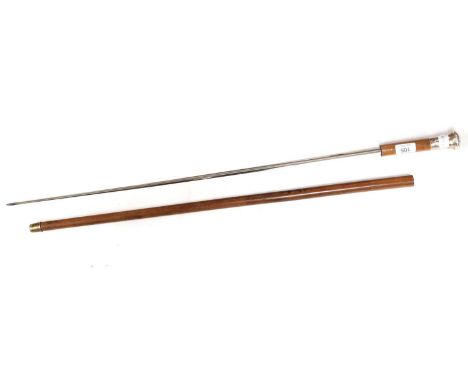 A Silver Topped Sword Stick Silver top with numerous dents and some small splits. Top inscribed W.L. Poyser. Hallmark is heav