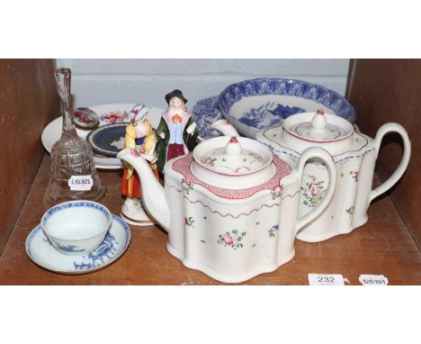 Two Newhall Silver Shaped Teapots, circa 1790, together with a Chinese porcelain "Nanking Cargo" tea bowl and saucer, etc. (o