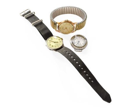 A 9 Carat Gold Timer Wristwatch, silver enamel dial wristwatch and another enamel dial wristwatch (3)