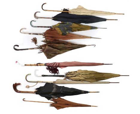 Ten Assorted Parasols, including a George V silver handled and bamboo example, Birmingham, 1912; with nine various others inc
