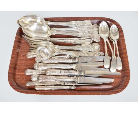 A Collection of Assorted George IV and Later Silver Flatware, King's pattern, comprising:5 table-spoons, some variously engra