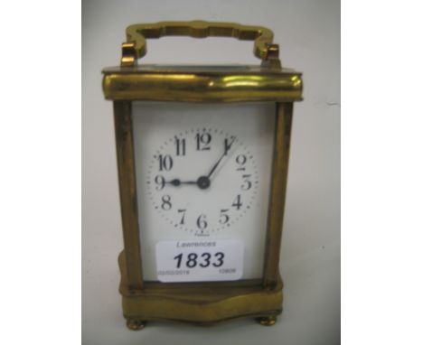 20th Century brass cased carriage clock having enamel dial with Arabic numerals (including key)