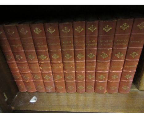 Eleven part leather bound volumes by William Harrison Ainsworth with illustrations by Hablot K. Brown, printed by George Rout
