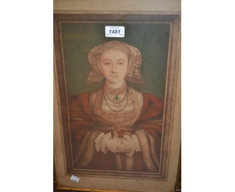 Signed coloured engraving, portrait of a lady, housed in a moulded composition gilt frame