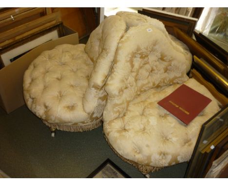 Victorian button upholstered and gilded three section foyer seat