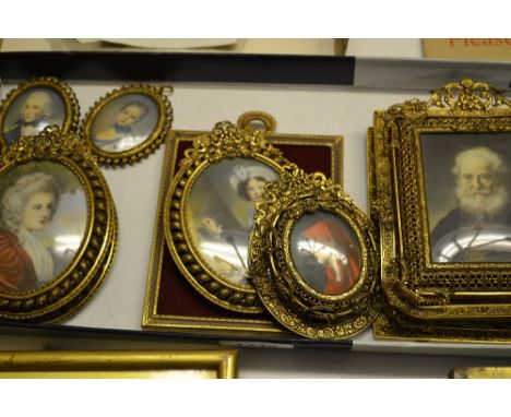 Collection of nine reproduction portrait miniatures in gilt metal frames