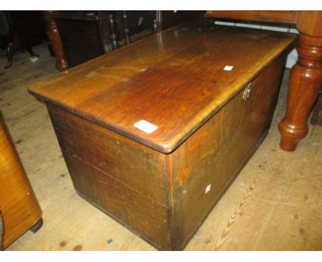 Small oak trunk with drop front together with a mahogany triple section dressing table mirror