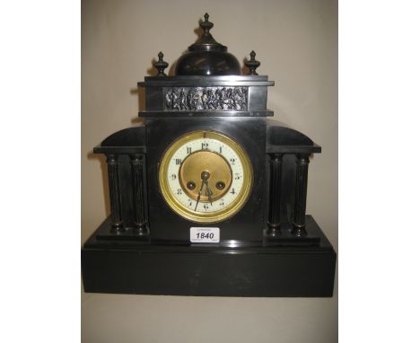 19th Century French black slate mantel clock with two train movement