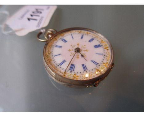 9ct Gold cased open face fob watch with enamel dial