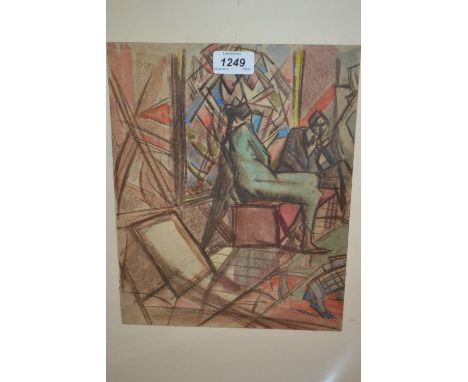 Harold Hope Read crayon and watercolour, seated figures in an Art Deco interior, 11.75ins x 9.25ins, in a clip frame