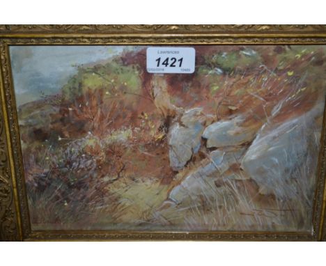 Charles Whymper, monogrammed watercolour, wild flowers on a rocky outcrop, inscribed ' Blackrock ', together with a small wat
