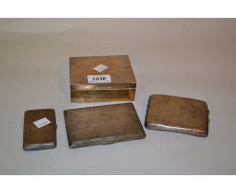 Birmingham silver rectangular engine turned cigarette box together with three silver cigarette cases