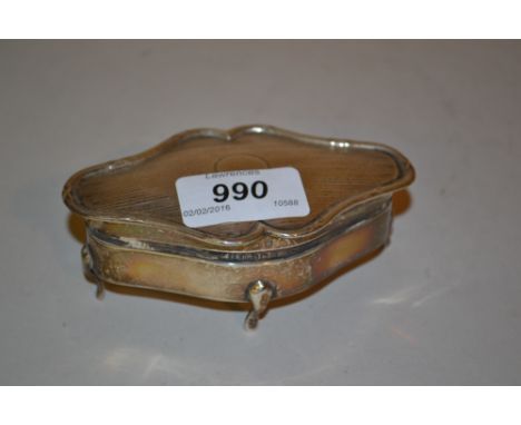 Early 20th Century silver lozenge shaped trinket box on cabriole supports