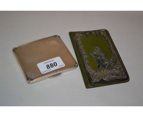 Engine turned silver cigarette case and a leather note case with Continental white metal mounts