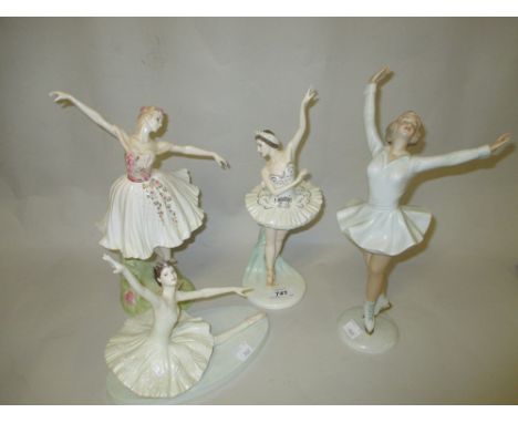 Three Coalport figures of ballet dancers together with a similar Goebel figure of a ballet dancer