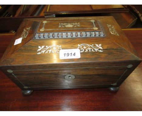 19th Century mother of pearl inlaid jewellery box on low bun supports