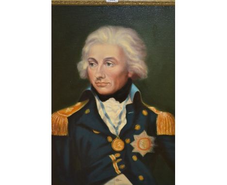 Large 20th Century oil on canvas, head and shoulder portrait of Nelson, after L.F. Abbott, gilt framed, 36ins x 24ins