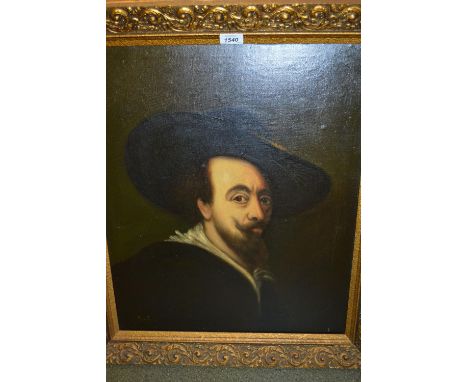 20th Century oil on canvas, head and shoulder portrait of a bearded gentleman wearing a hat, signed indistinctly, 23ins x 19i