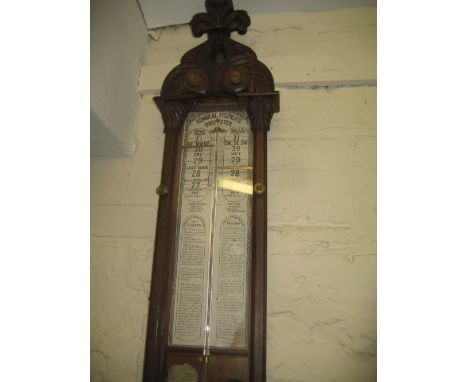 19th Century oak cased barometer with carved decoration, inscribed ' Admiral Fitzroy's Barometer ', including thermometer and