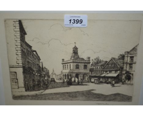 Robert H. Smith R.A., signed etching, Reigate old town square, 7.5ins x 10ins including margins