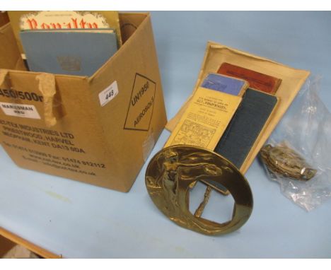 Small quantity of maps, an Art Deco style brass photograph frame, four various horse brasses, one volume Marion Crawford ' Th