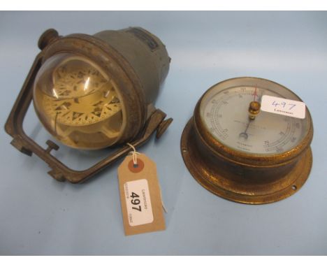 Ship's binacle compass by Sestrel, together with an aneroid barometer by the same maker