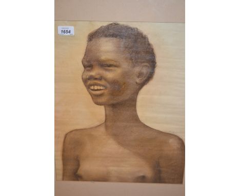 South African pastel head and shoulder portrait of a young girl, signed Neville Lewis, dated '57, 18ins x 14ins