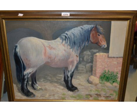 Oil on board, portrait of Josaphine, a roan mare together with a watercolour, study of a flower seller, signed with initials 