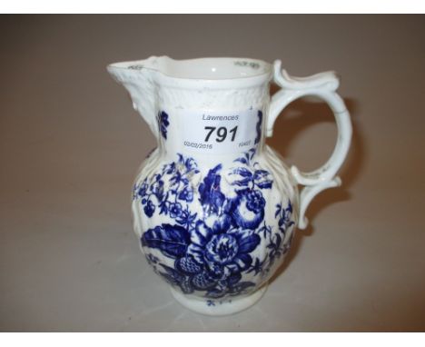 Worcester type mask head jug with blue transfer printed floral decoration (a/f)
