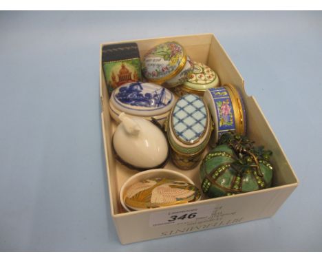 Three Halcyon Days oval enamel boxes together with six various other small boxes
