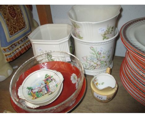 Royal Worcester blush ivory floral decorated vase (with restored handle), Noritake bowl, two Carltonware dishes, three jardin