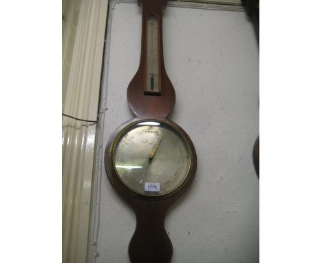 Early 19th Century mahogany banjo shaped wheel barometer thermometer by P. Intross, Chatham