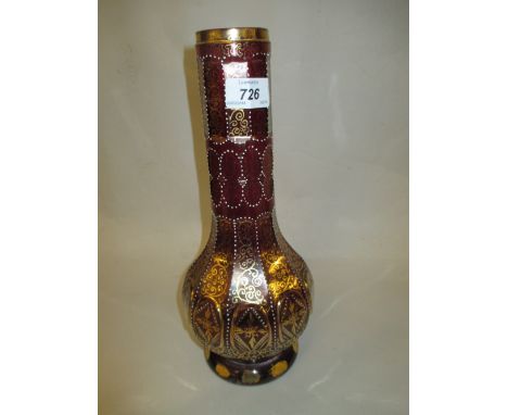 Bohemian red overlay cut glass enamel and gilt decorated vase, 12.5ins high
