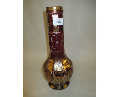 Bohemian red overlay cut glass enamel and gilt decorated vase, 12.5ins high