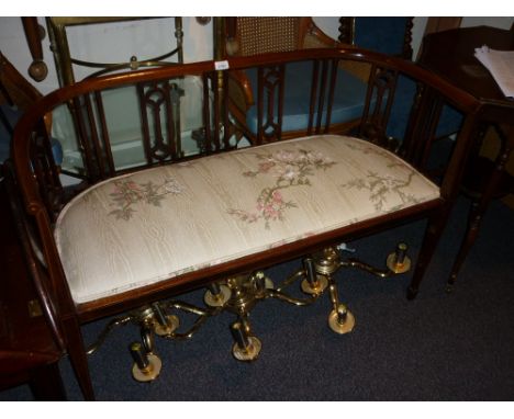 Edwardian mahogany boxwood line inlaid two seater sofa on square tapering supports